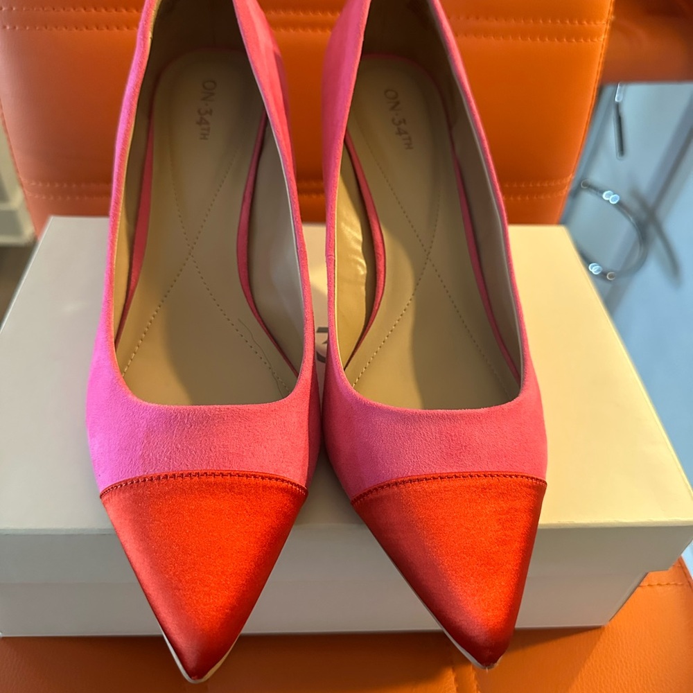 Macy’s pink and red shoes , super cute !!!!